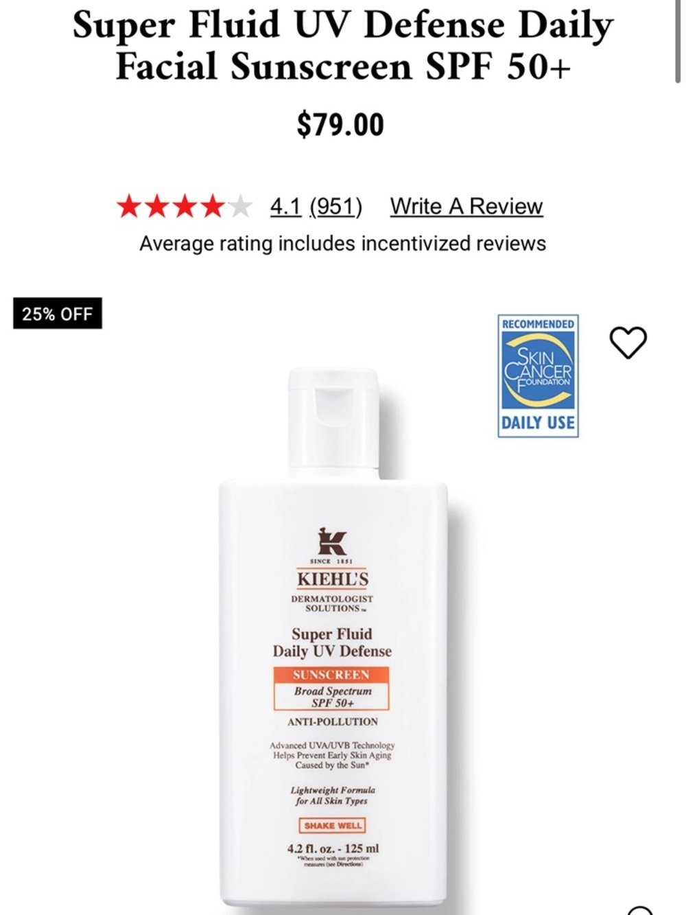 Kiehls Super Fluid UV Defense SPF Sunscreen